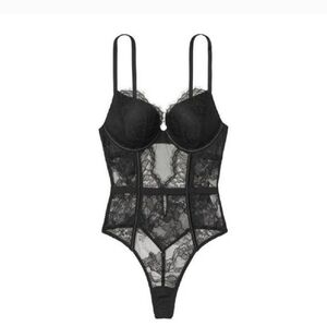 Victoria's Secret Bombshell Lace Teddy Bodysuit Black Thong Strappy Large